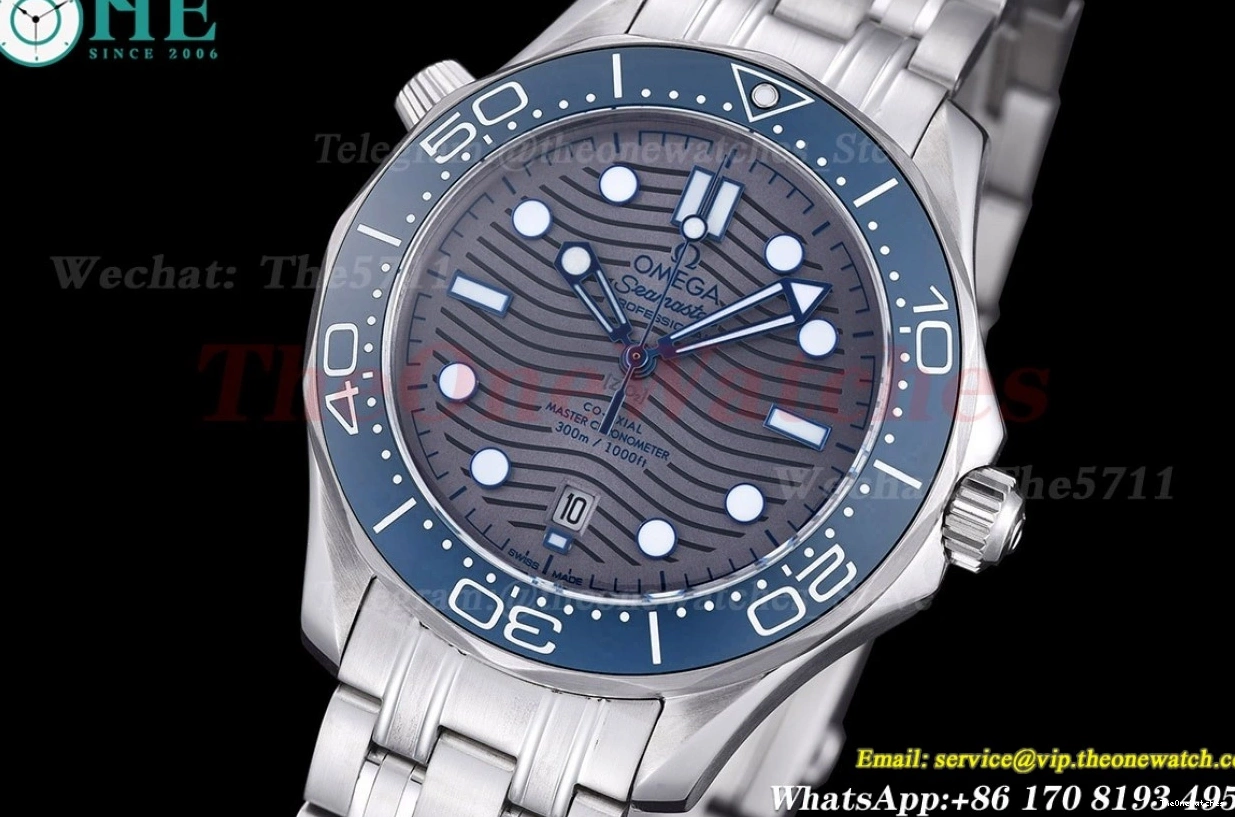 Seamaster GDF SS MY8215+Free 42mm 300m Nylon SS Grey Strap 0108